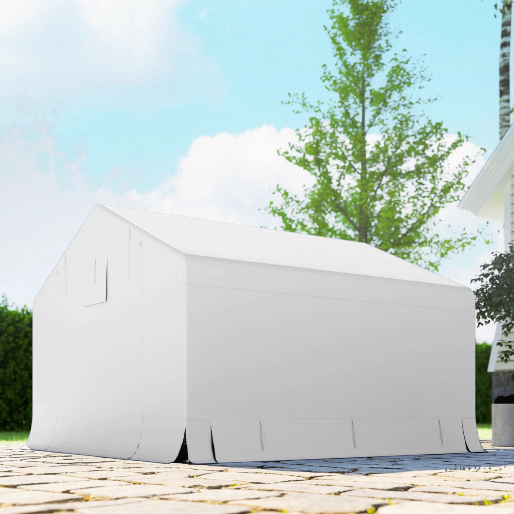 Capanno da Giardino e Tenda Garage 3x3 m Impermeabile con Porta Avvolgibile in Metallo e PE Bianco