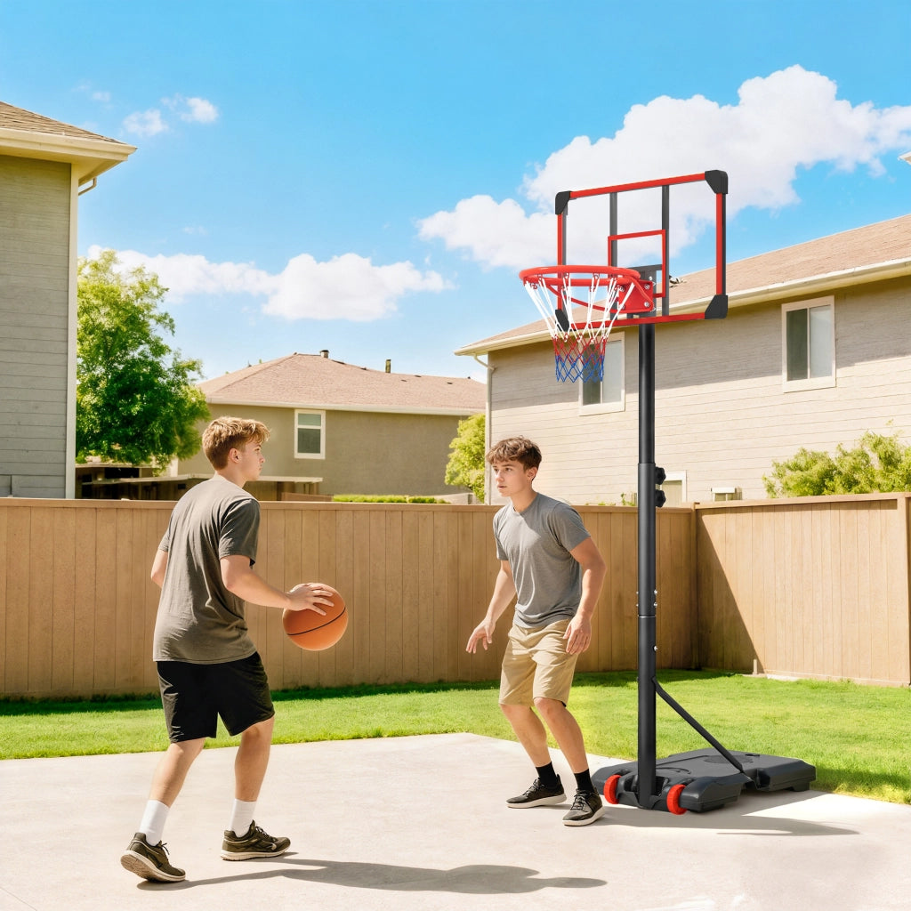 Canestro da Basket Regolabile in Altezza con Ruote e Base Riempibile ¨C Zephmum ¨C Rosso e Nero 178-208 cm