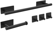 Set di accessori da bagno a 5 pezzi in nero - contenitore per asciugamani, contenitore per carta igienica e chiodi da parete