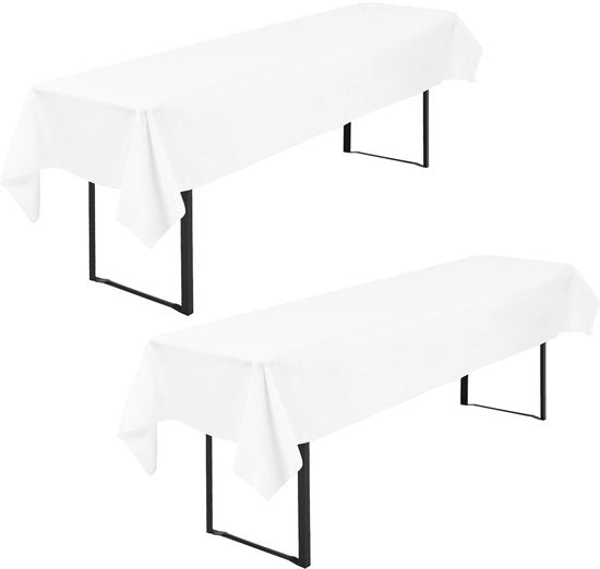 Tavolino per Esterni 2 in 1 110 x 260 cm, Telaio in Poliestere, Lavabile e Resistente, Tavolino per Feste all'Aperto, Compleanno o Barbecue (Bianco)