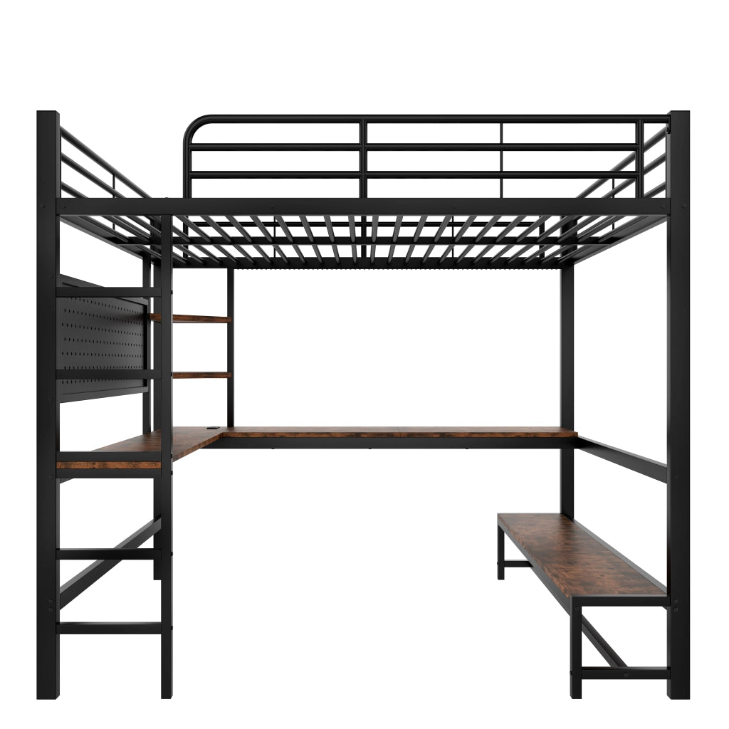 Letto a castello nero in metallo con scrivania led usb-c 140x200 cm