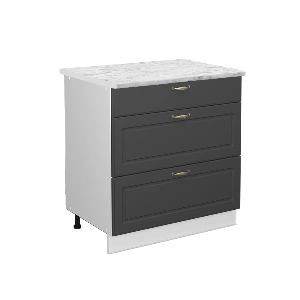 Mobiletto base per cucina Fame-Line Antracite-oro/Bianco 80 cm con 3 cassetti, PL Marmo Vicco