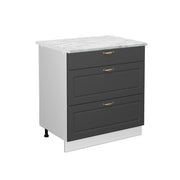 Mobiletto base per cucina Fame-Line Antracite-oro/Bianco 80 cm con 3 cassetti, PL Marmo Vicco