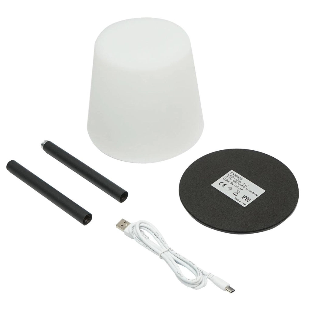 Lampada da tavolo LED ricaricabile per interni ed esterni, 2W, 3.7V 1200mAh, USB 5V 1A, luminosità regolabile, funzione memoria, IP65, nera