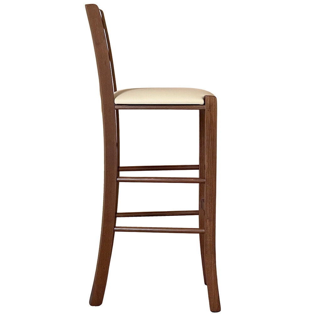Sgabello venezia in legno noce scuro h 73 con seduta similpelle beige