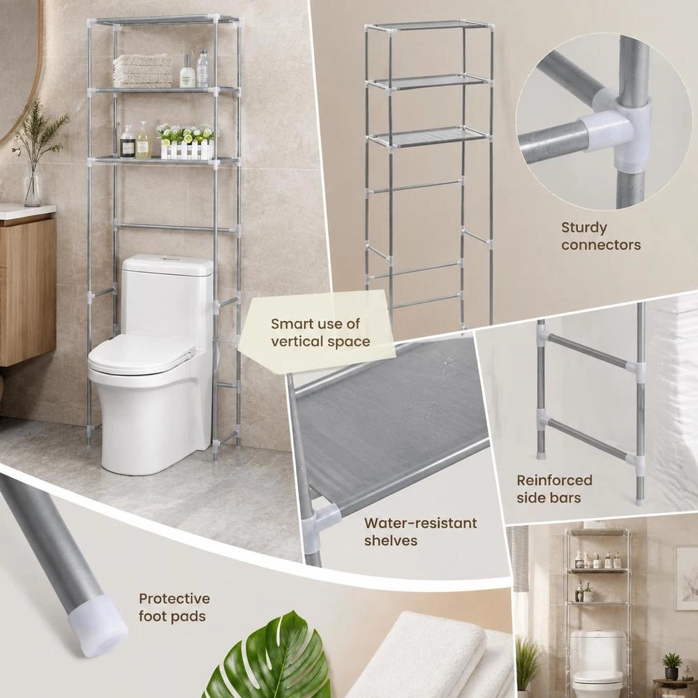 Toilet Shelf 3 Shelves Silver 53x28x169 Cm
