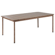 Tavolo da pranzo da giardino in legno scuro Trasferimento termico Telaio in alluminio 6 posti resistente alle intemperie Patio esterno