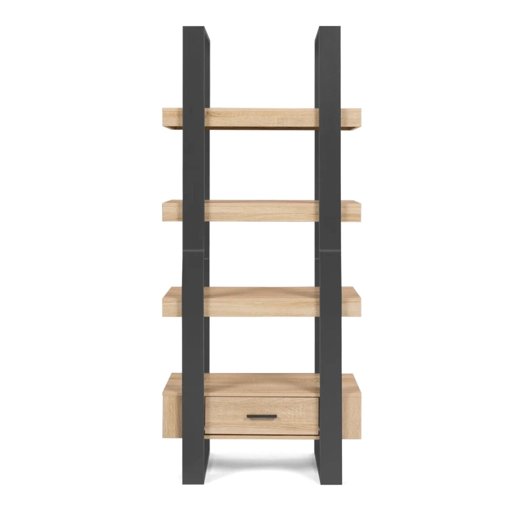 IDMarket - PHOENIX scaffale a 4 livelli in legno e nero con cassetto