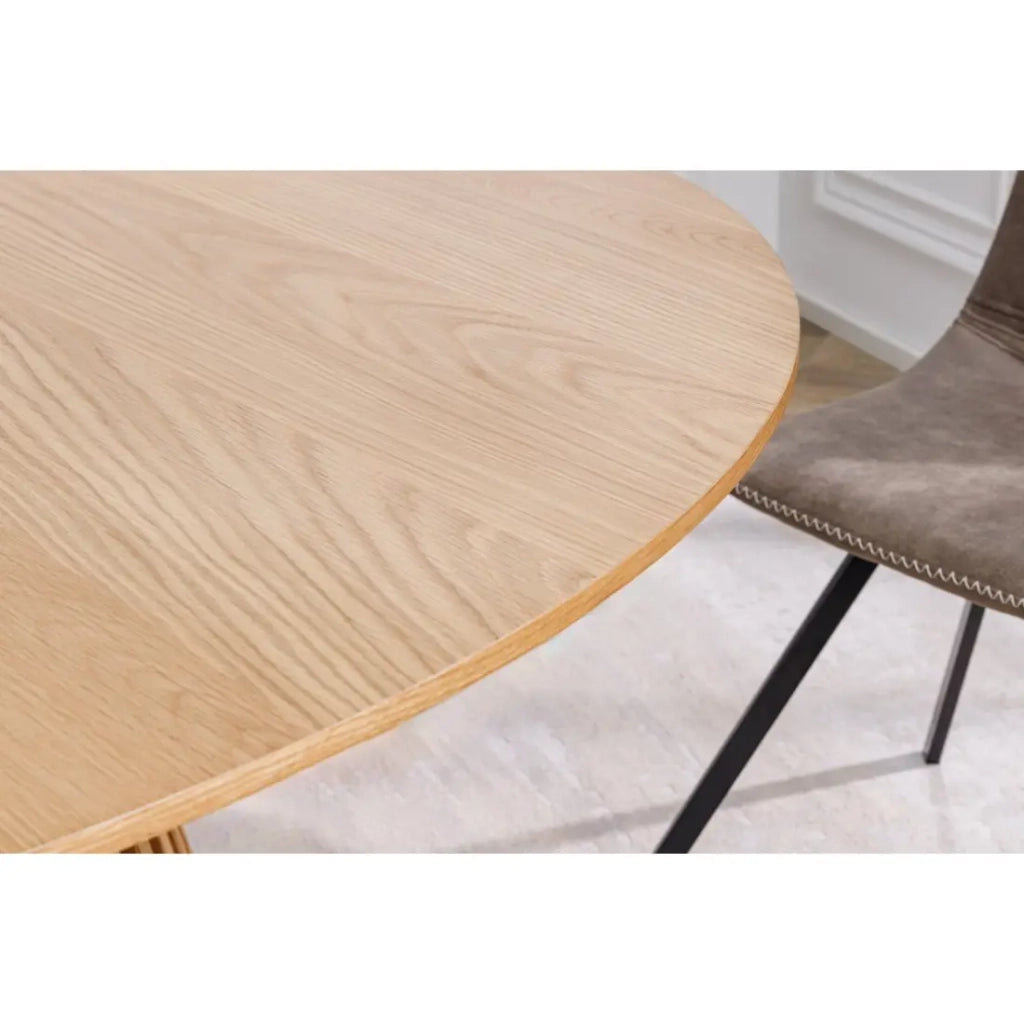 Table KANOVA 140 cm – Piano tondo in rovere chiaro e piede centrale design – Stile contemporaneo