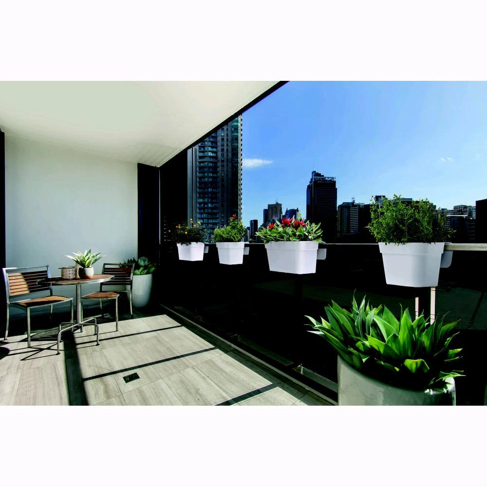 Vaso da Balcone Grigio 38x15x18H cm Balconiera Cassetta per Ringhiere e Parapetti