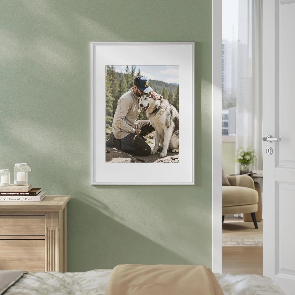 Set di 3 Cornici Foto 50x70 cm con Passepartout, Portafoto da Parete e Tavolo, Verticale o Orizzontale, in Legno Massiccio, Bianco