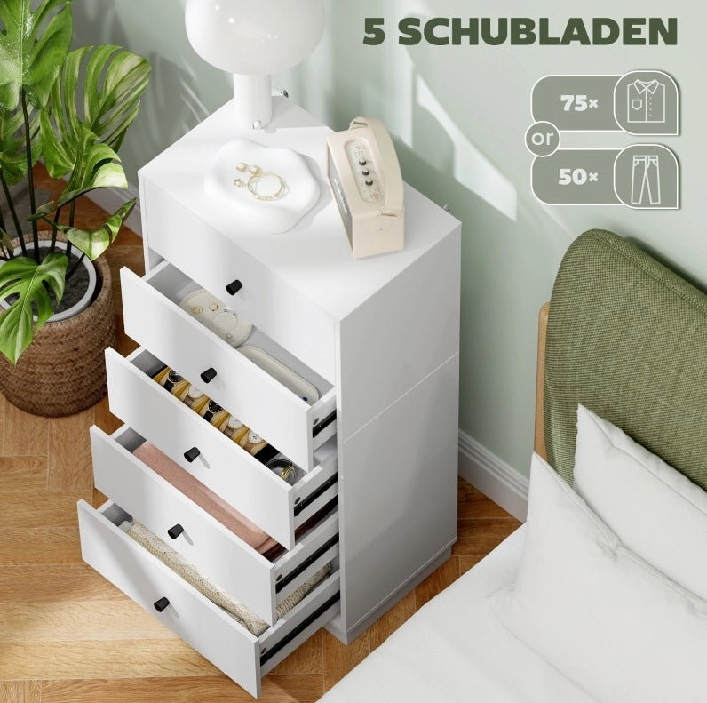 Cassettiera moderna bianca con 5 cassetti 47x29x95 cm
