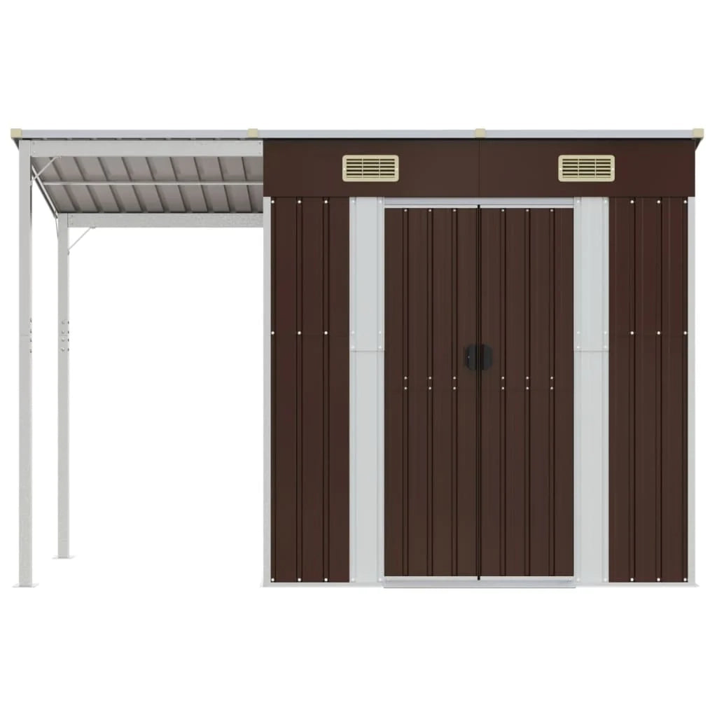 Casetta da giardino cabina ripostiglio casetta da esterno robusta casetta per attrezzi con tetto estensibile 277 x 110,5 x 181 cm acciaio marrone 02_0022219
