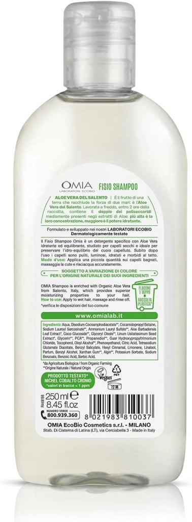 OMIA FISIO SHAMPOO ECO BIO CON ALOE VERA DEL SALENTO USO FREQUENTE PER CAPELLI SECCHI 250 ML