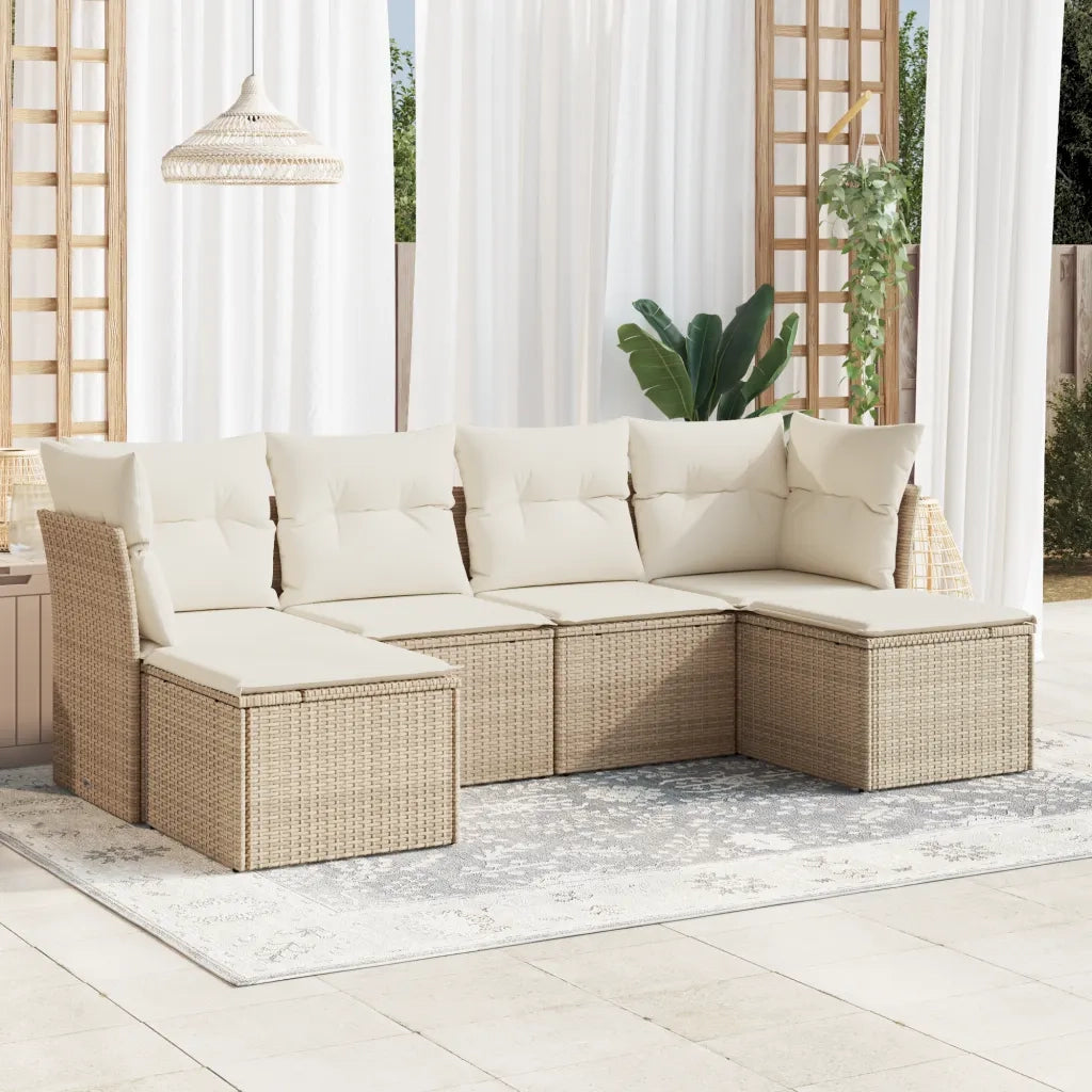 Set Divano da Giardino 6 pz con Cuscini Beige in Polyrattan 3249847