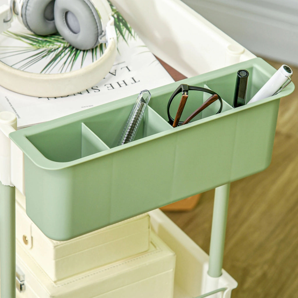 Carrello 3 Ripiani con Cesto Appendibile ¨C zephmum ¨C Bianco Metallo 50x30x77 cm
