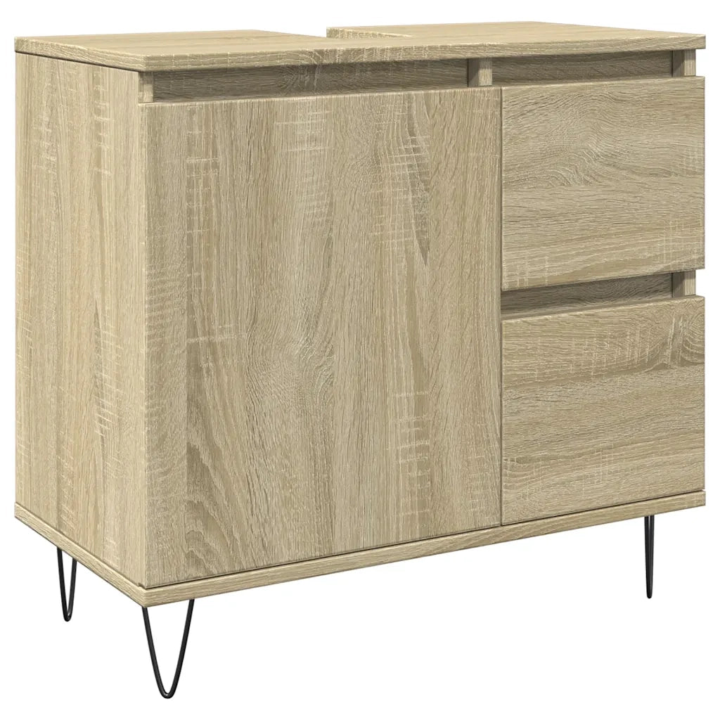 Mobile da bagno con ampi scomparti e gambe in ferro in stile industriale 65 x 33 x 60 cm in legno di rovere Sonoma 02_0049720