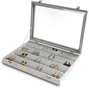 Organizzatore di Orecchini - Cassetto con Coperchio Transparente - 64 Scomparti - Inserzione di Cassetto in Velluto - Scatola di Deposito per Orecchini - Casella di Presentazione per Gioielli con Chiusura