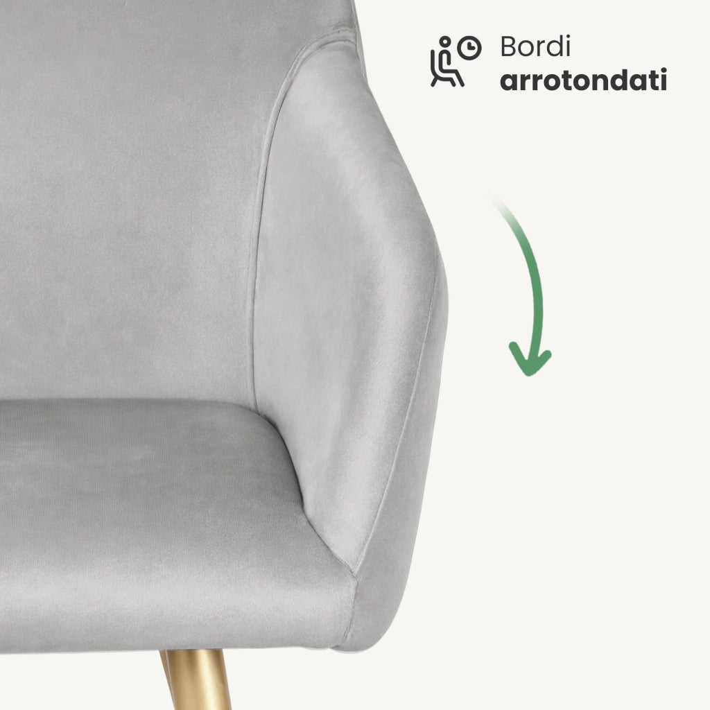 Set di 4 Sedie in velluto liscio ESTELLE Grigio gambe oro