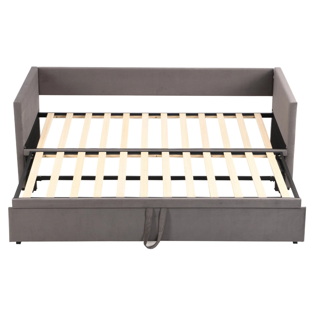 Divano letto 90x200 cm; estraibile 180x200 cm; imbottito; grigio (Senza materasso)