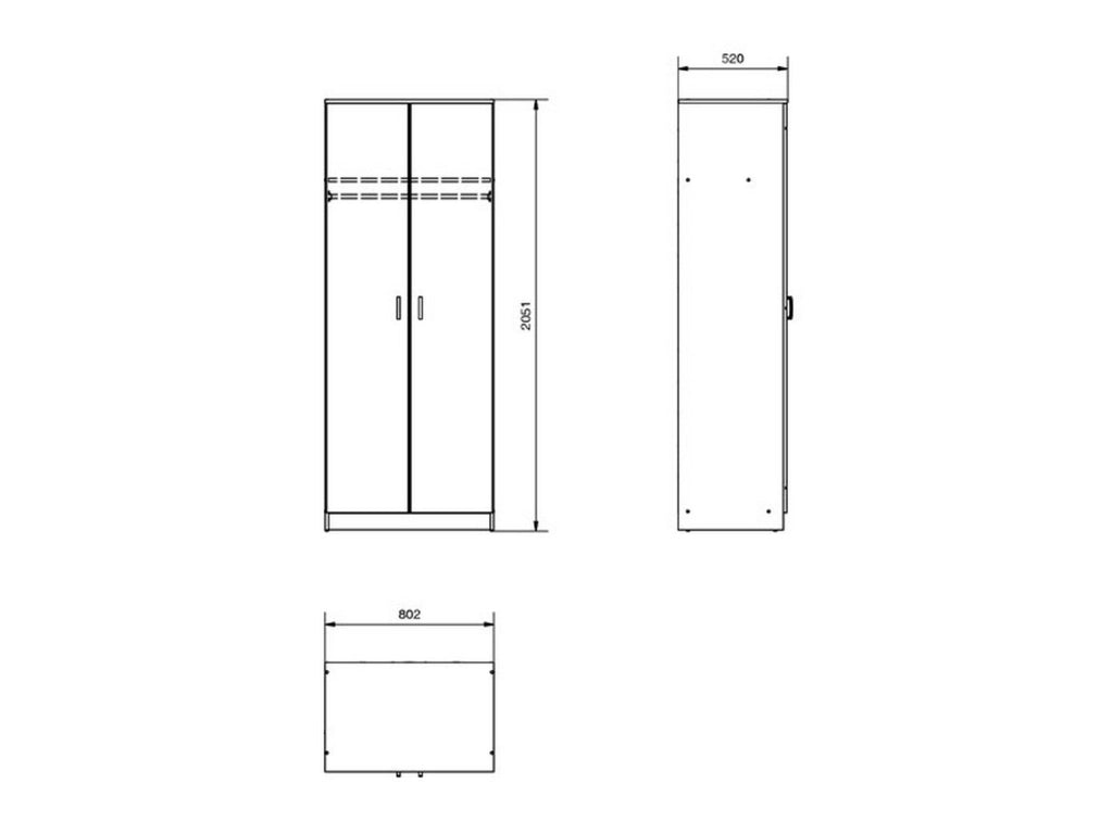 Armadio Camera da Letto Roncaro, Guardaroba 2 Ante Appendiabiti, 80x205h cm Marrone Rovere