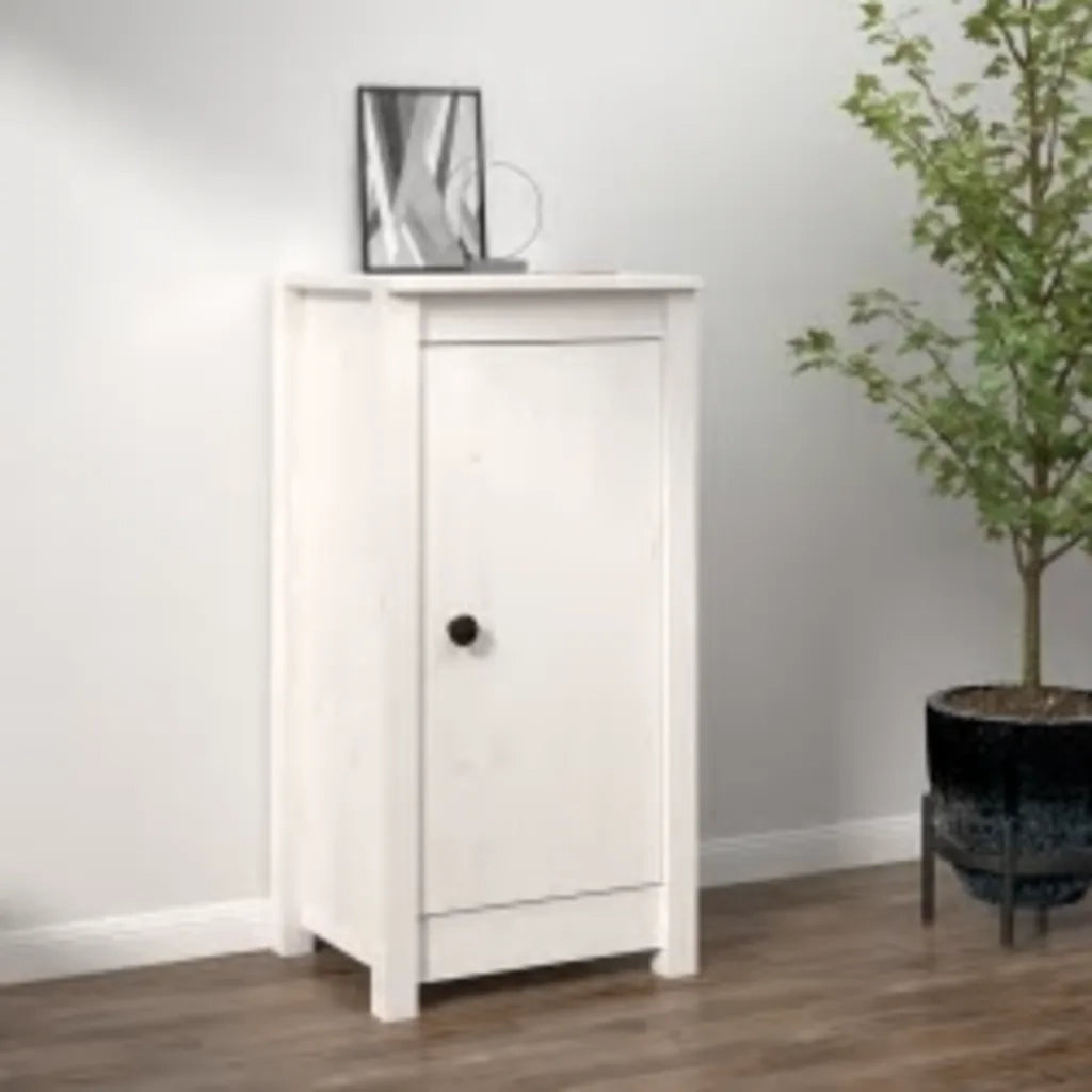 Credenza Bianca 39x35x80 cm in Legno Massello di Pino 813726