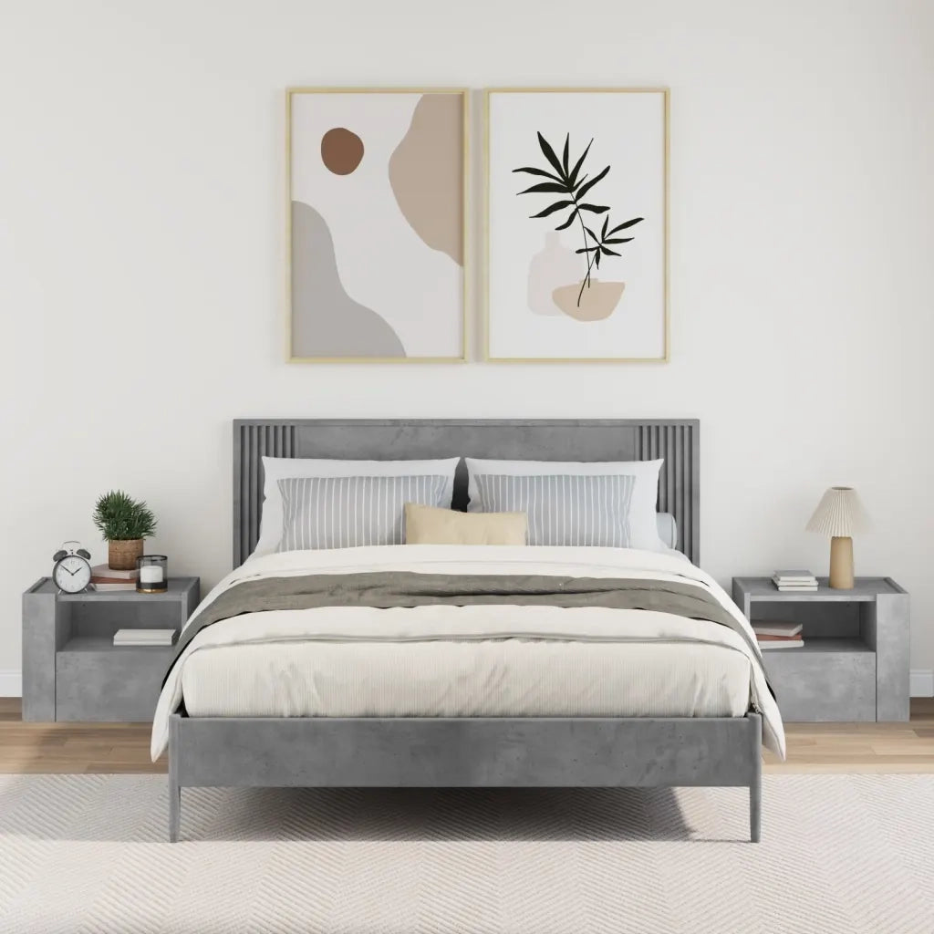 Comodini a Muro 2 pz-Set di 2 Tavolino da notte Grigio Cemento 45x30x35 cm 860948