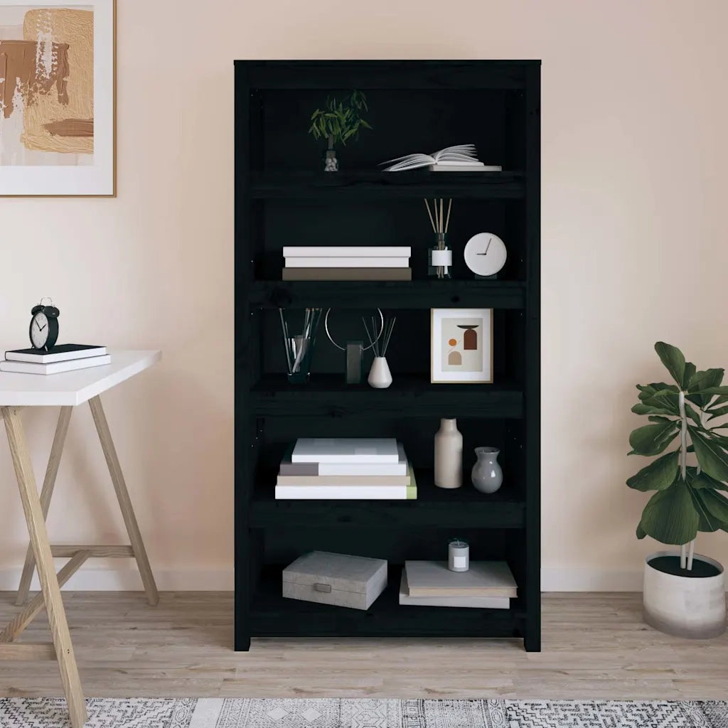 Libreria Nera 80x35x154 cm in Legno Massello di Pino 821693
