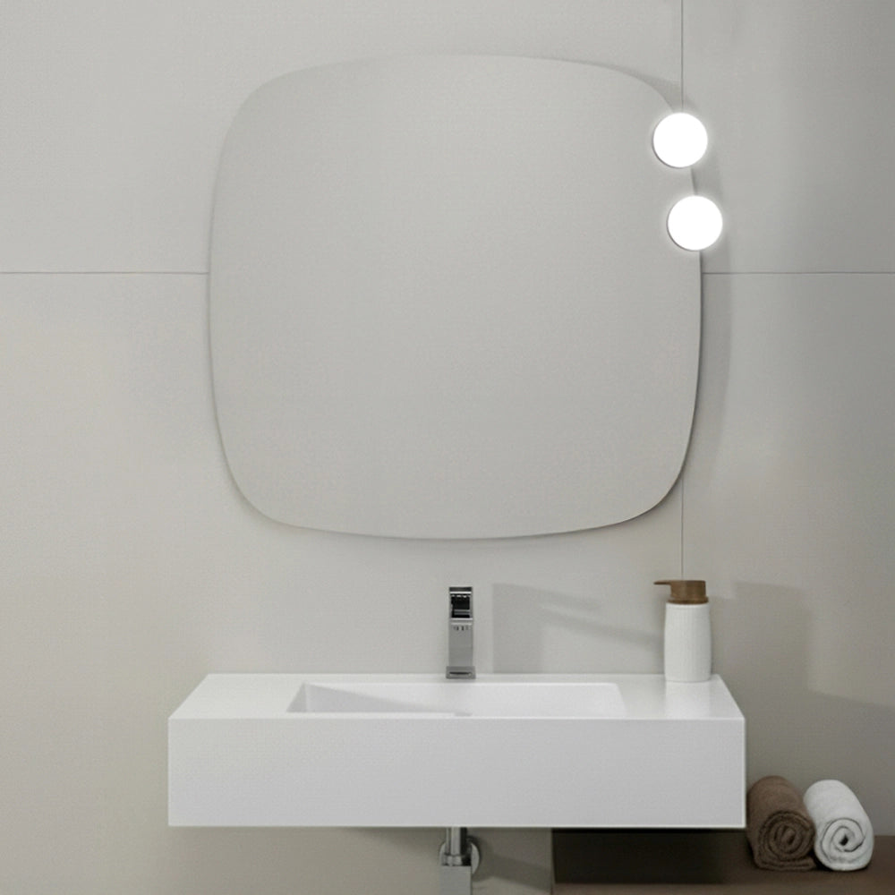 Specchio da parete con faretti LED 80x80 a filo lucido con angoli arrotondati - Aurea