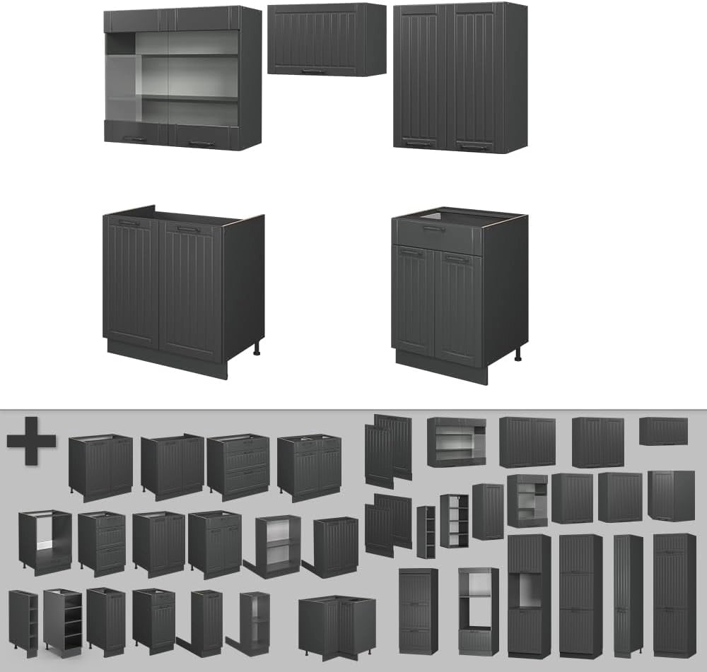 Cucina componibile Fame-Line, Grigio scuro, 200 cm senza piano di lavoro