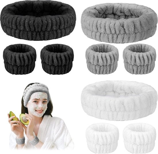 Cintura per la testa per donne - fasciante cintura morbida a microfibra per il trattamento del viso - cintura per il viso per donne - 9 pezzi (bianco grigio nero).