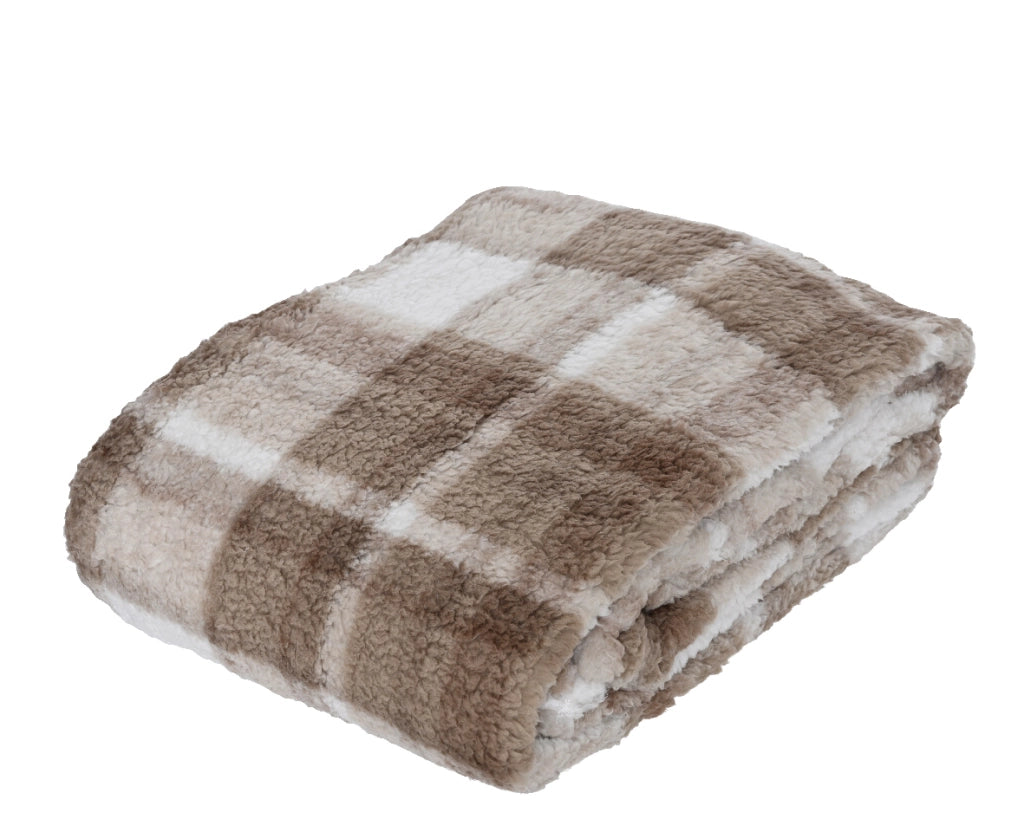 Plaid poliestere a quadri marrone 130x170 cm