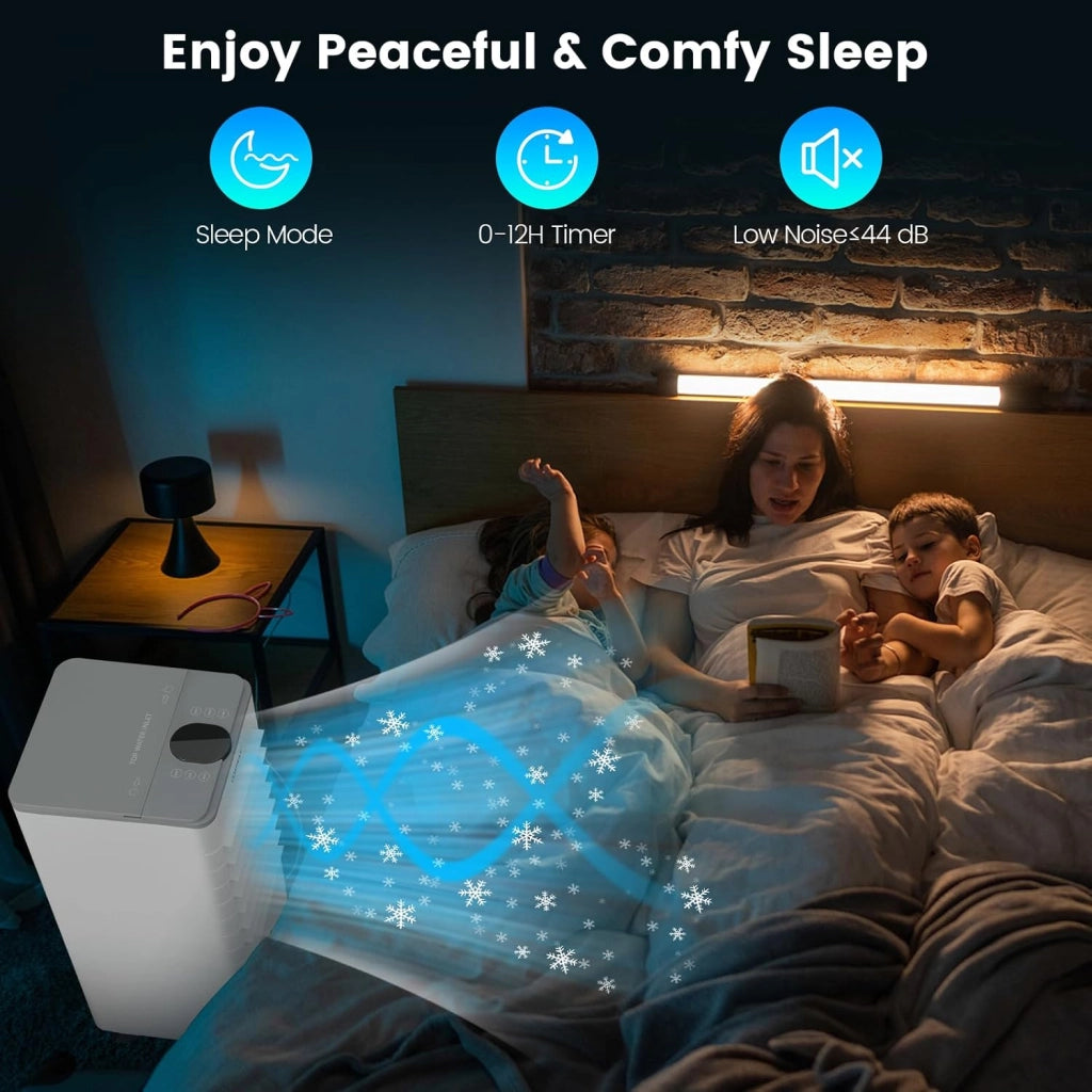 Ventilatore Condizionatore, 3 in 1 Ventilatore & Umidificatore & Raffrescatore, 3 Velocità, 2 Serbatoi d'Acqua, Timer 12H, Telecomando, per Salone, Camera da Letto, Ufficio (Grigio)