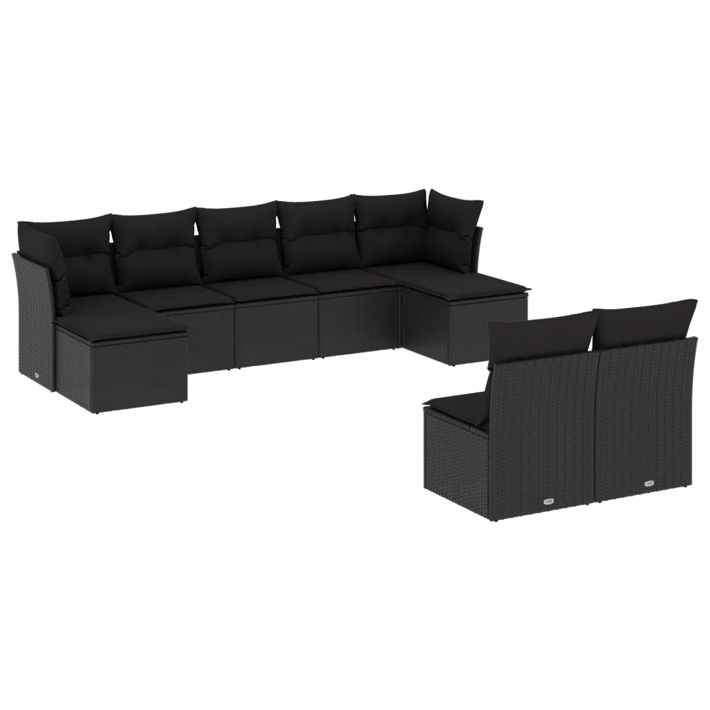 Set Divani da Giardino 9 pz con Cuscini Nero in Polyrattan 3250104