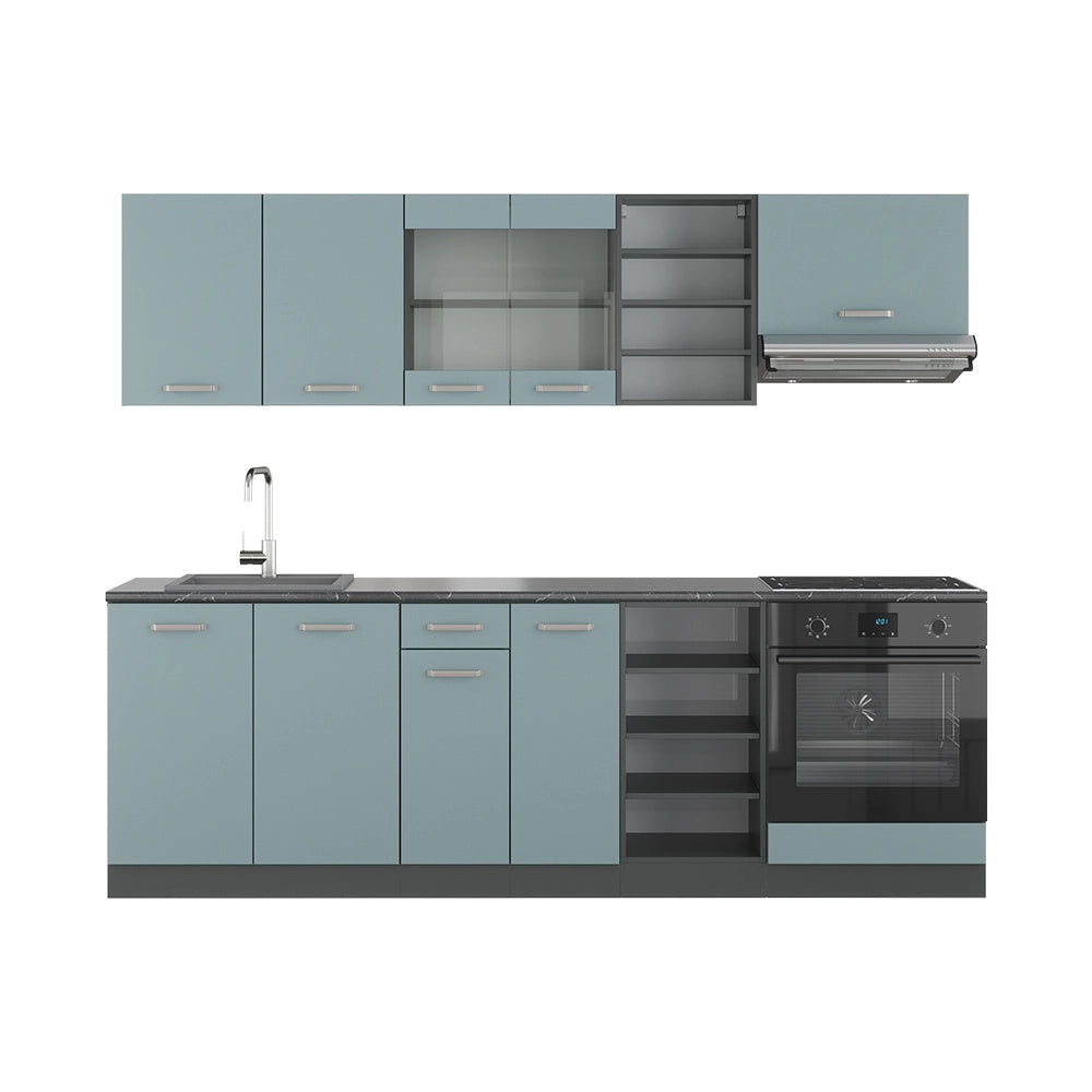 Cucina componibile R-Line Grigio-blu/Antracite 240 cm senza piano di lavoro Vicco