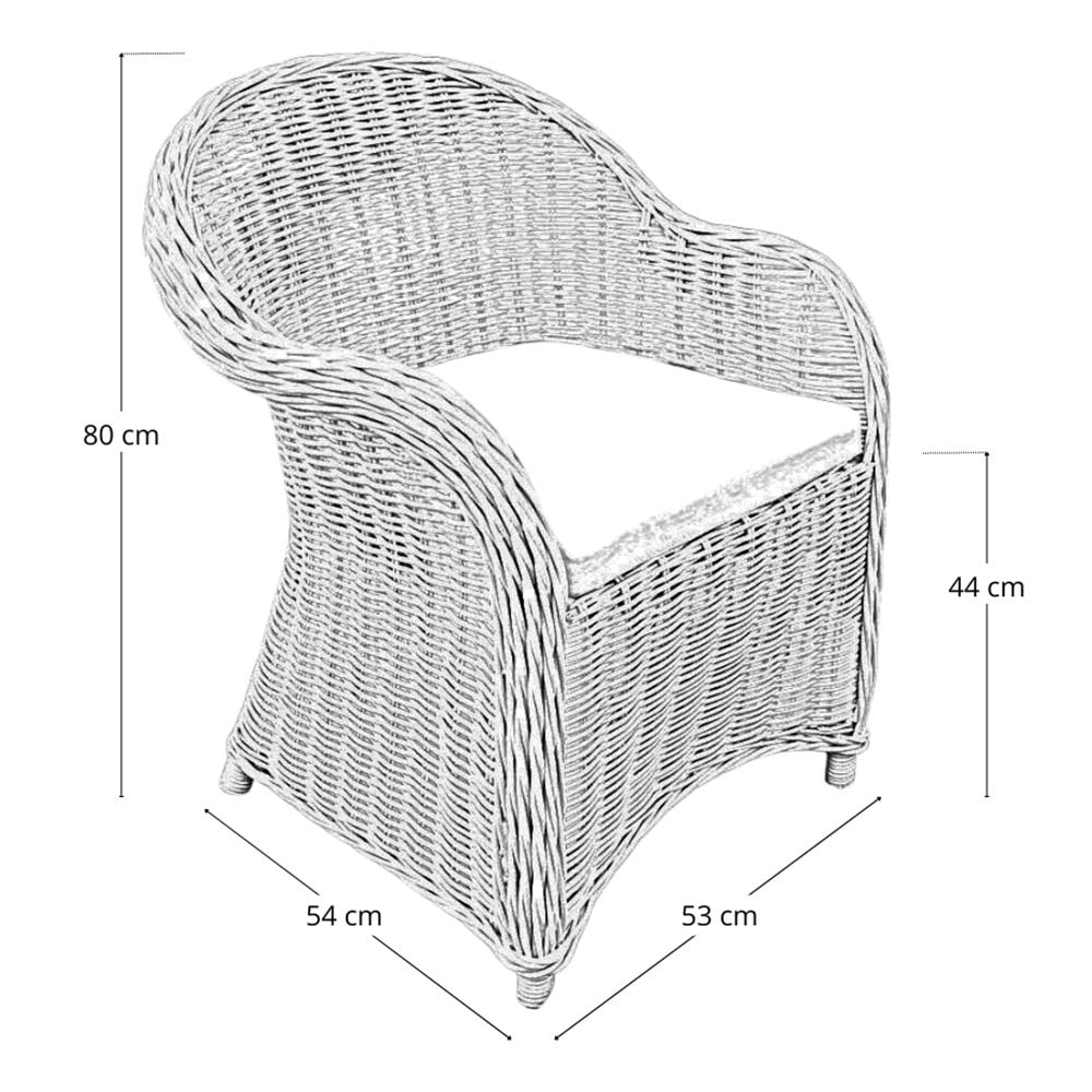 Poltrona Roma in rattan naturale intrecciato grigio con cuscino in omaggio