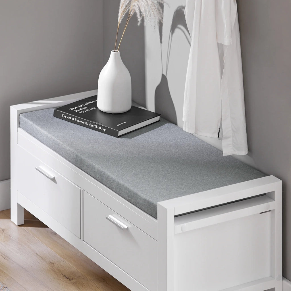 Cassapanca Bianca Contenitore Panca camere da Letto Seduta con Cuscino 2 cassetti con Guide Bianco L100*P40*A40cm FSR74-W