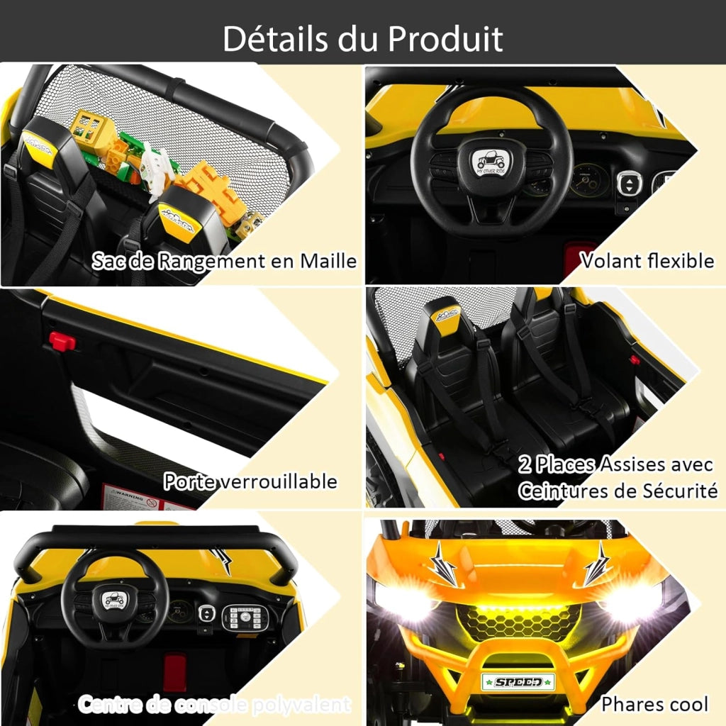 Macchina Elettrica Per Bambini 2 Posti, con Multimedia e Telecomando 2,4G per Genitori, Autonomia 60-120 Min, Carico Max 59 KG, Macchina Elettrica per Bambini da 3 a 8 Anni (Giallo)