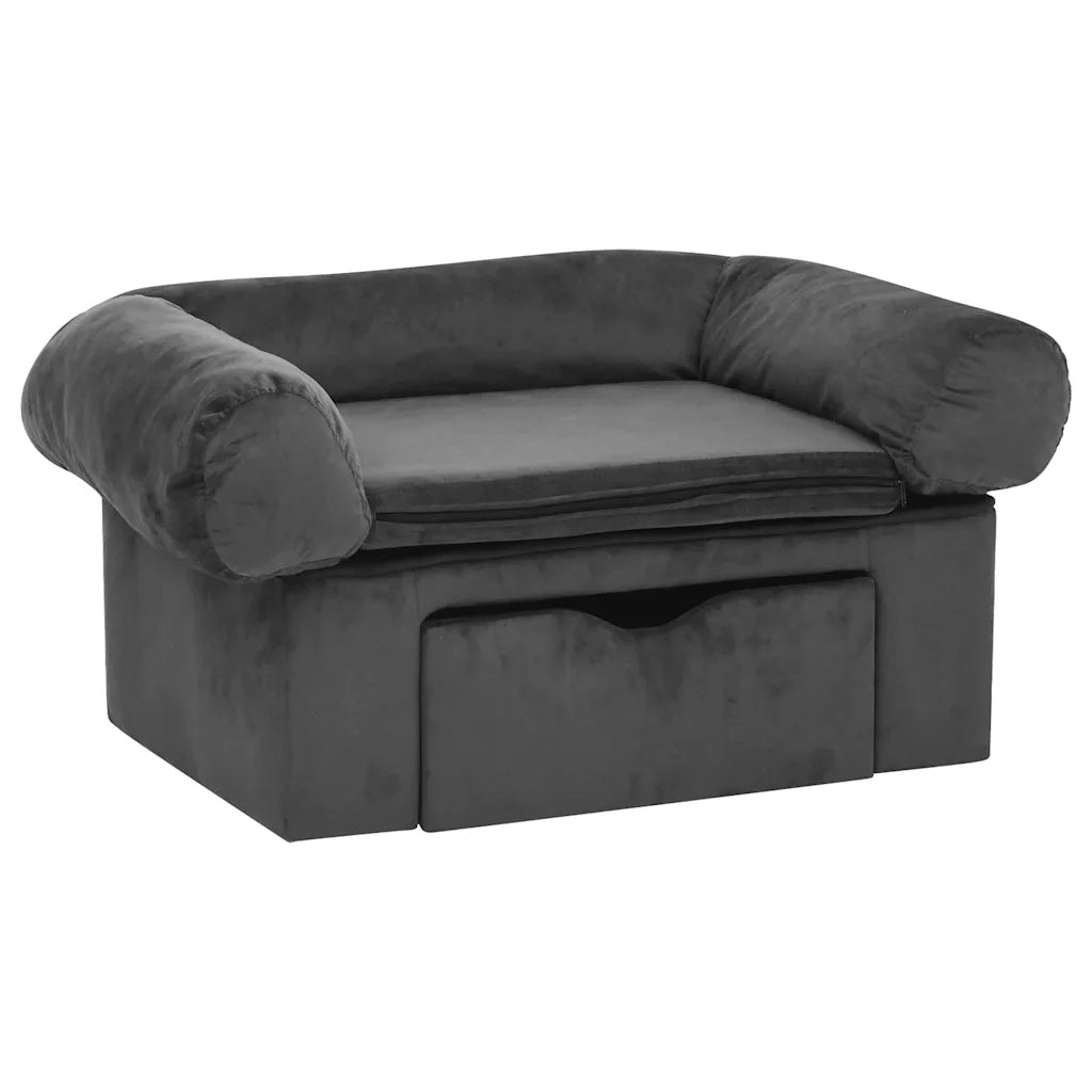 Divano per Cani con Cassetto Grigio Scuro 75x50x38cm in Peluche 171079