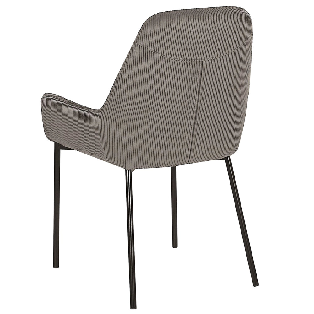 Set di 2 sedie per sala da pranzo seduta imbottita in tessuto di velluto a coste grigio gambe in metallo Nero stile moderno