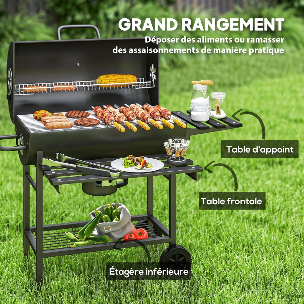Barbecue a carbone con griglia e tavolino pieghevole ¨C zephmum ¨C 114x65x95 cm nero
