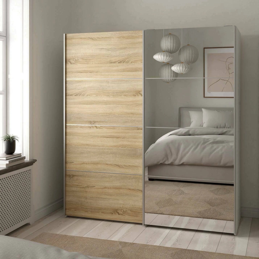 Guardaroba 2 ante Cerreto, Mobile camera da letto, Cabina armadio portabiti, Armadio appendiabiti, 182x64 h202 cm, Quercia e Bianco