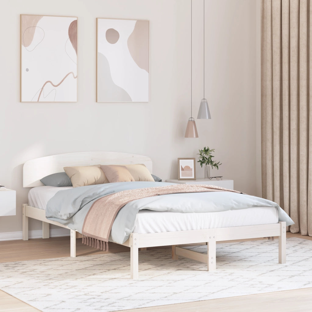 Struttura Letto con Testiera Bianca 135x190 cm in Legno Massello di Pino