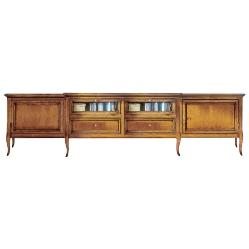 Porta tv classico in legno 2 ante 2 cassetti 2 ribalte finitura bassano l.220 p.50 h.55 - Mobili 2G
