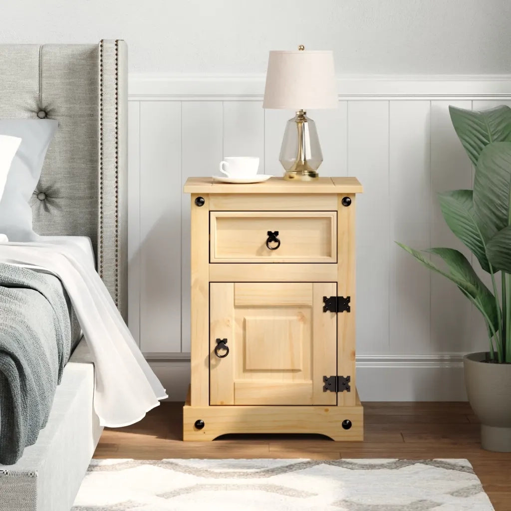 Comodino-Tavolino da notte Corona 45x35x64 cm in Legno Massello di Pino 747218