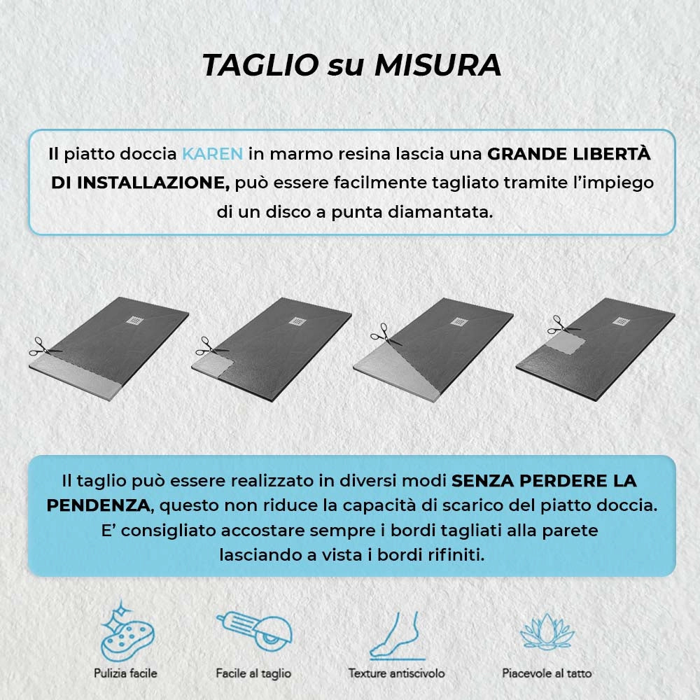 Piatto doccia in resina 80x130 rettangolare Karen ardesia