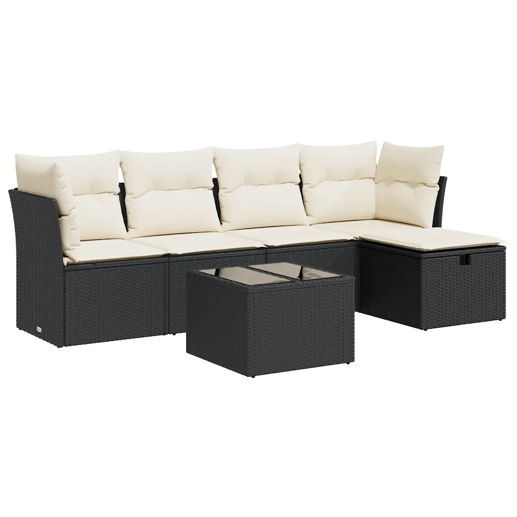 vidaXL Set Divano da Giardino 6 pz con Cuscini Nero in Polyrattan