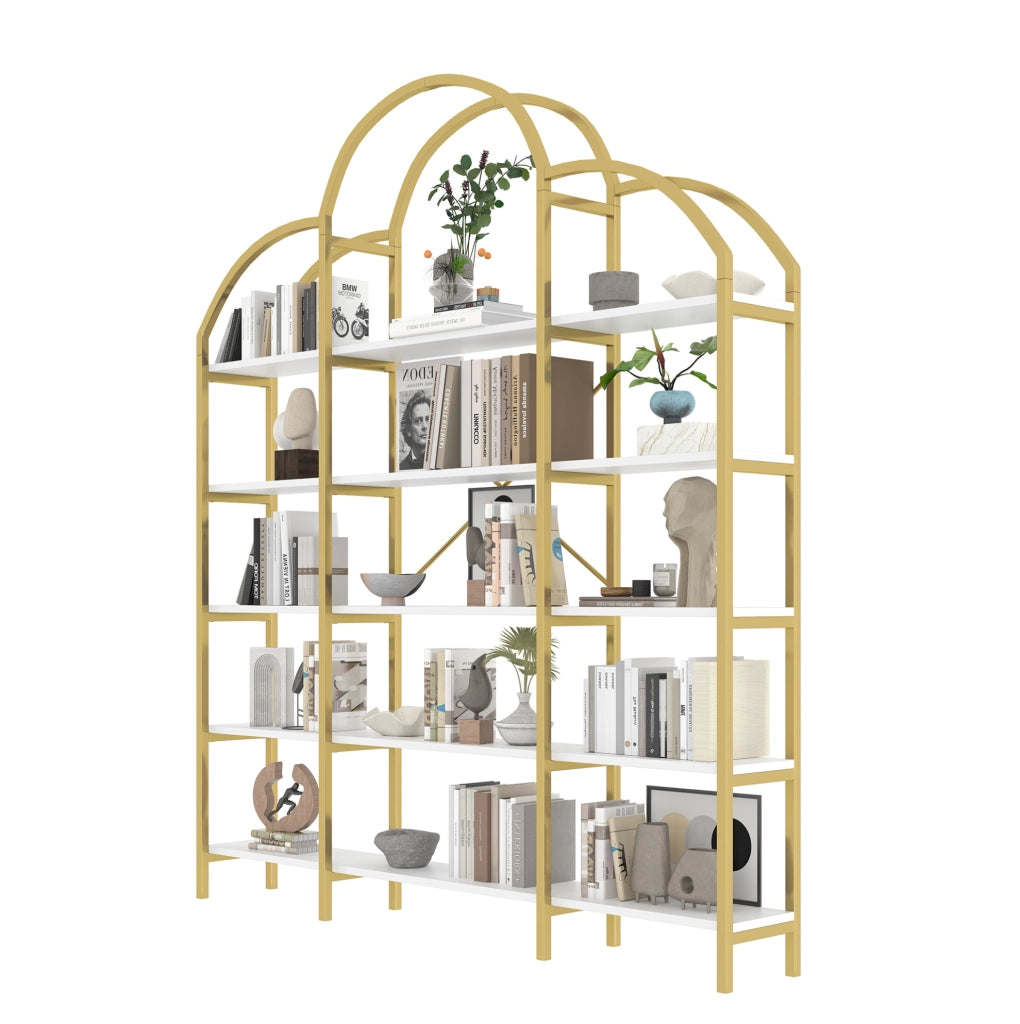 Mobiletto 170x26x190 cm in Acciaio e MDF con 5 Ripiani, Design Nuvola, Colori Oro e Bianco