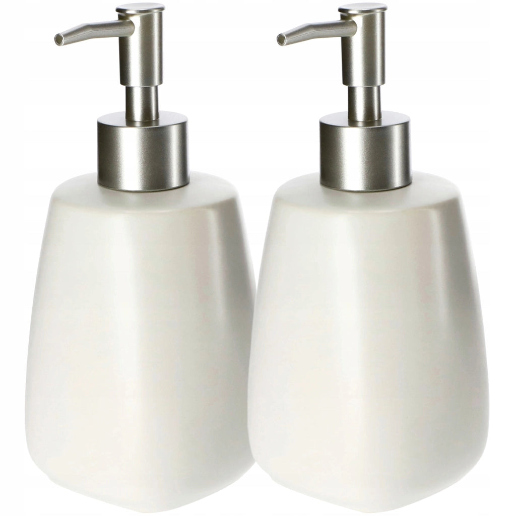 Dispenser di sapone liquido KADAX, contenitore da 400 ml in ceramica bianca, 2 pezzi