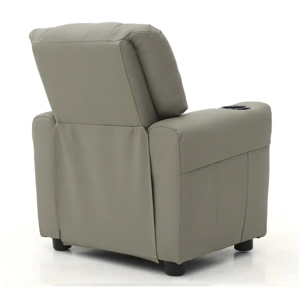 Poltrona relax ITCHI reclinabile manualmente in materiale PU di colore grigio.